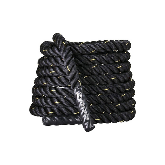 12 meter black nylon battle rope with gold accents