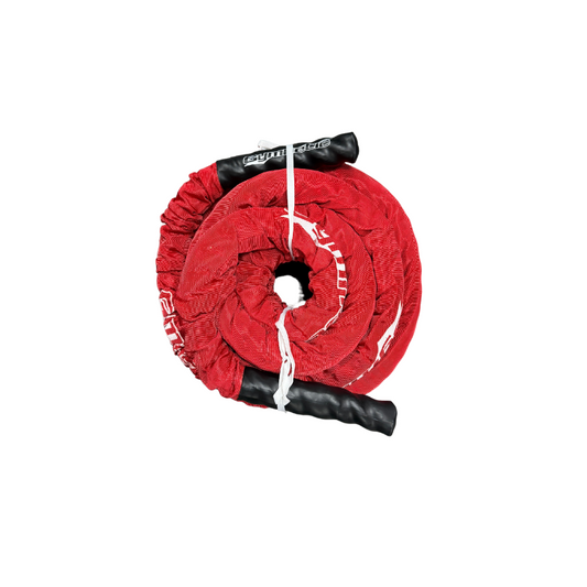 Battle rope enveloppée en nylon rouge de 12 mètres - Body Gym équipements