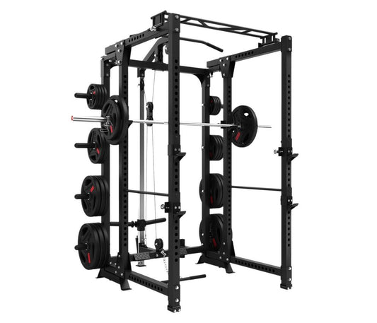 Collapsible squat cage with Gymnetic pulley system