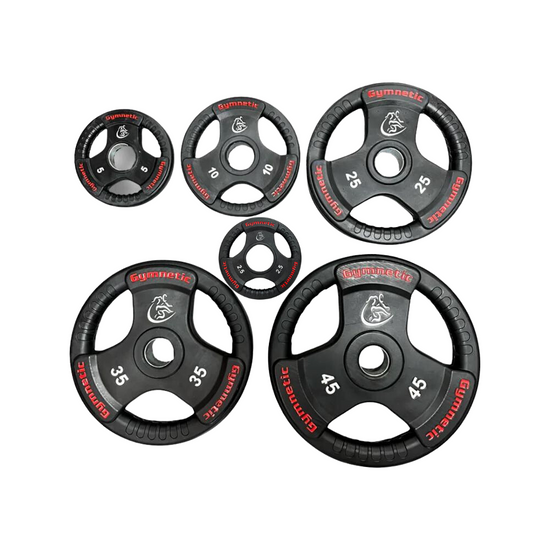Ensemble de plaques olympiques en caoutchouc Gymnetic tri grip 2.5 à 45 lbs (245 lbs) - Body Gym équipements
