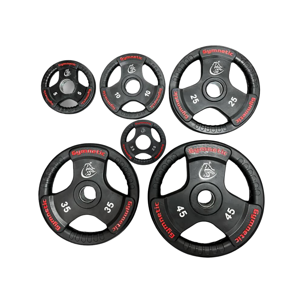 Ensemble de plaques olympiques en caoutchouc Gymnetic tri grip 2.5 à 45 lbs (245 lbs) - Body Gym équipements