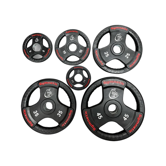 Ensemble de plaques olympiques en caoutchouc Gymnetic tri grip 2.5 à 45 lbs (245 lbs) - Body Gym équipements
